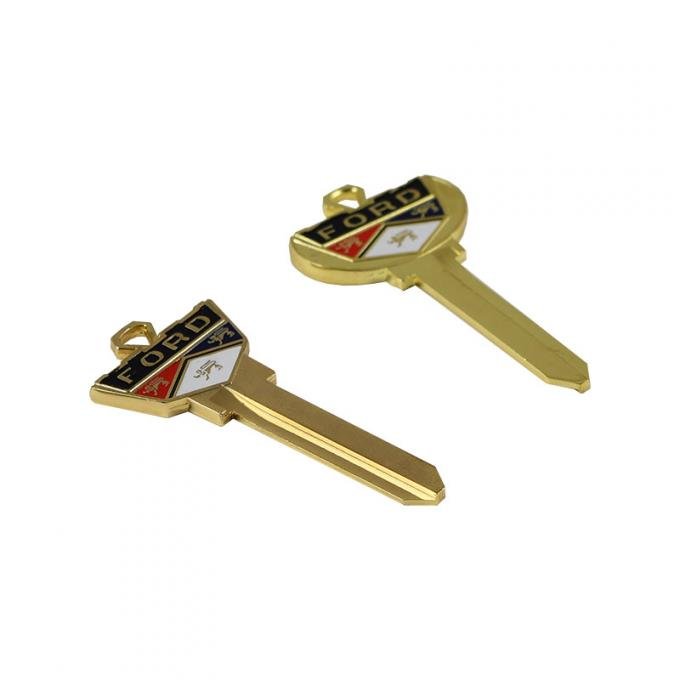 Dennis Carpenter Key Blanks - Deluxe w/ Ford Crest - Pair - 1967-91 Ford Truck, 1978-89 Ford Bronco, 1965-77 Ford Car C7AZ-3685-ANV