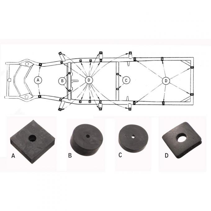 Dennis Carpenter Body To Frame Pad Kit - All except Convertible, Wagon & Sedan Delivery - 1949-50 Ford Car   8A-5001