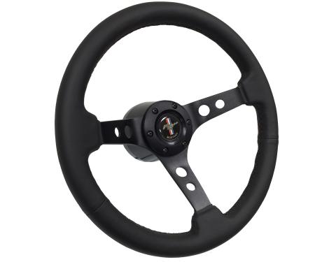 Auto Pro USA 1968-1973 Ford Mustang VSW S6 Black Sport Leather Steering Wheel Kit, Incl. 14 in. Dia. Steering Wheel, 6-Bolt Kit 70 mm ST3094-10B-2BLK