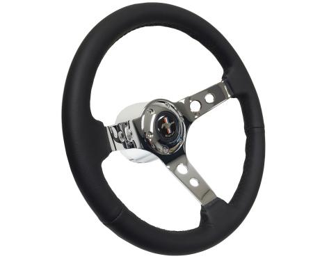 Auto Pro USA 1965-1967 Ford Mustang VSW S6 Black Sport Leather Steering Wheel Kit, Incl. 14 in. Dia. Steering Wheel, 6-Bolt Kit 70 mm ST3095-9S-2CHR