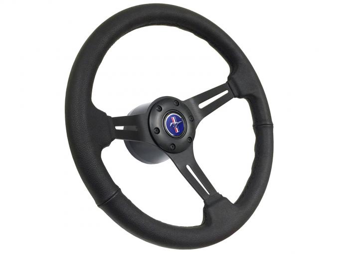 Auto Pro USA 1984-2004 Ford Mustang VSW S6 Sport Leather Steering Wheel Kit, Incl. 14 in. Dia. Steering Wheel, 6-Bolt Kit 70 mm ST3060B-25B-53BLK