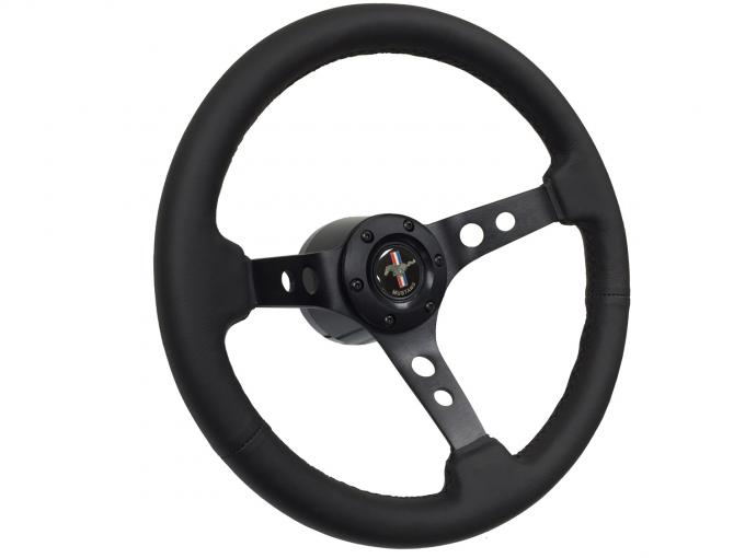 Auto Pro USA 1968-1973 Ford Mustang VSW S6 Black Sport Leather Steering Wheel Kit, Incl. 14 in. Dia. Steering Wheel, 6-Bolt Kit 70 mm ST3094-10B-2BLK