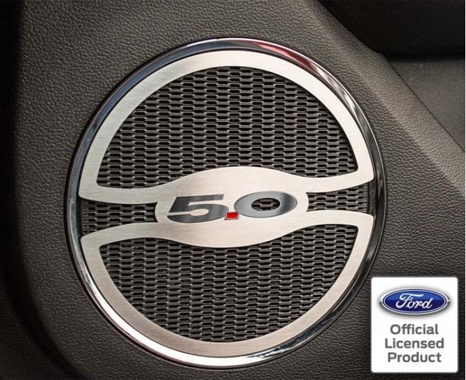 American Car Craft 2015-2020 Mustang GT - "5.0" Lower Door Speaker Trim 2Pc, Brushed Stainless Steel 271038