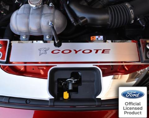 American Car Craft 2015-2017 Mustang GT - Radiator Cover Vanity Plate with Etched logo & Coyote Lettering, Brushed, Choose Color 273061