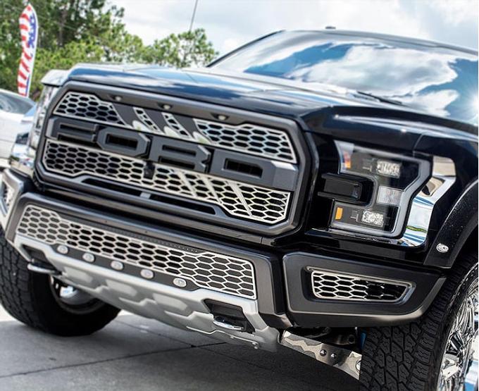 American Car Craft 2017-2018 Ford Raptor - Front Lower Bumper Leaf Grilles 2Pc, Premium Stainless Steel (Brushed) 772080