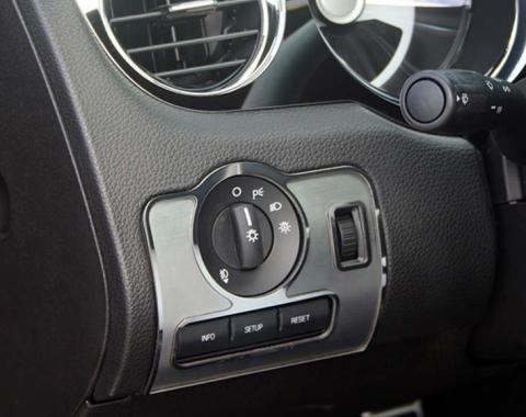 American Car Craft 2010-2014 Mustang - Dashboard Headlight Switch Trim Plate, Brushed Stainless Steel with Polished Rings 271020