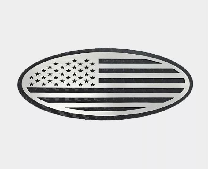 American Car Craft 1999-2007 Ford F250/F350 Tailgate Emblem Replacement- Carbon fiber Base with Brushed American Flag Top Plate 782108