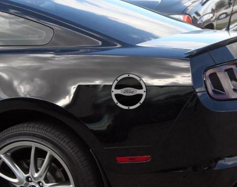 American Car Craft 2011-2012 Mustang - Rivet Style Fuel Door Trim With Ford Oval, Polished Stainless Steel 272021