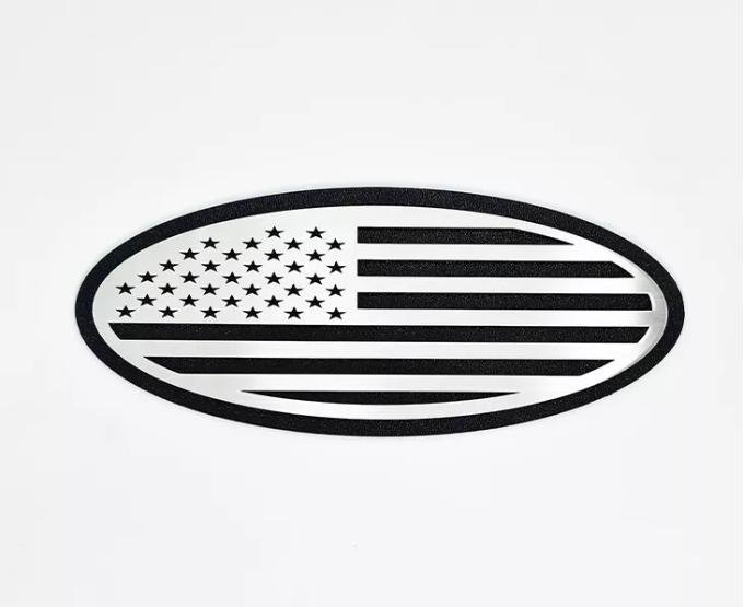 American Car Craft 2005-2014 Ford F150 Tailgate Emblem Replacement- Black abs Base with Brushed American Flag Top Plate 762001
