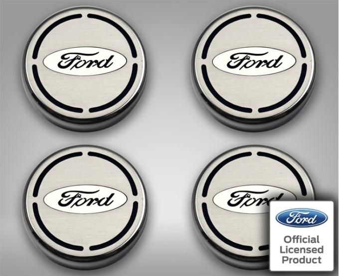 American Car Craft 2015-2017 Mustang - Ford Oval Engine Fluid Cap Cover Set 4Pc (Polished Stainless) 173007