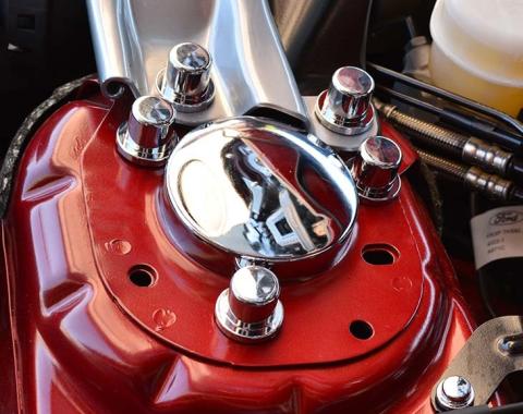 American Car Craft 2015-2023 Mustang - Shock Tower Dome Covers, Polished Stainless Steel & Chrome Bolt Covers 273083