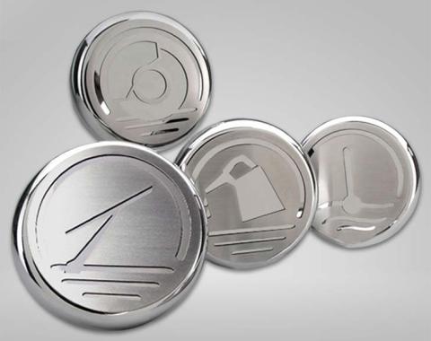 American Car Craft 2010-2014 Mustang - Fluid Cap Cover Kit 4Pc, Triple Plated Chrome & Brushed Stainless 273043