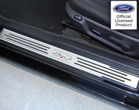 American Car Craft 2010-2014 Mustang GT - Outer Door Sills '5.0' with Slotted Carbon Fiber 2Pc, Polished/Brushed Stainless Steel 271027