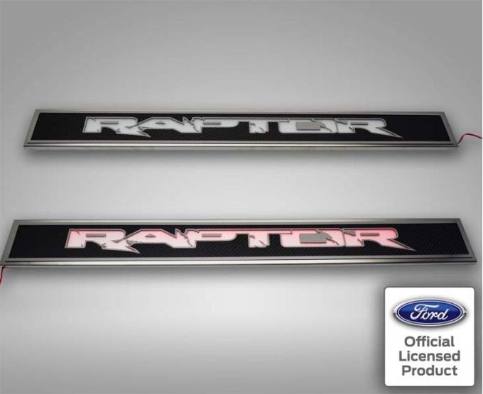 American Car Craft 2010-2014 Ford Raptor - Carbon Fiber Front Door Sills with Illuminated RAPTOR Lettering 2Pc, Choose LED Color 771037