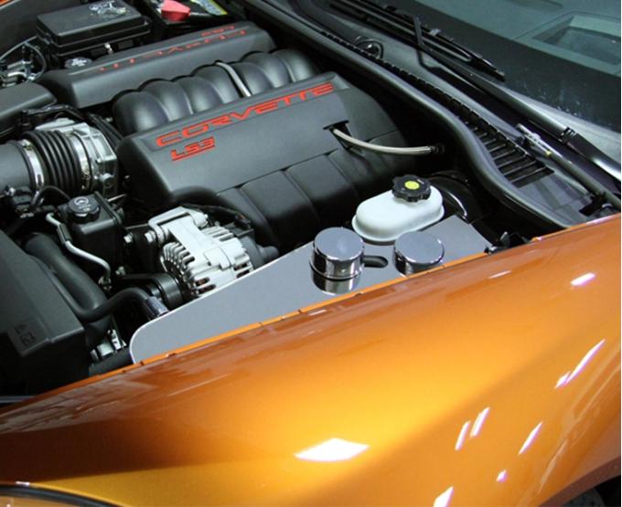 American Car Craft 2005-2013 C6 Corvette - Water Tank Cover with caps Automatic only, Polished Stainless Steel 043013