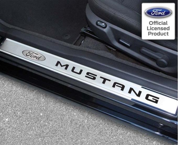 American Car Craft 2010-2014 Mustang - Outer Door Sills Ford Oval with 'MUSTANG Inlay 2Pc, Polished/Brushed Stainless Steel, Choose Color 271024