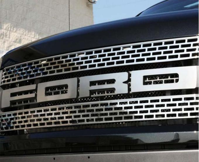 American Car Craft 2010-2014 Ford Raptor - Front Grille 'FORD' Letter Set 4Pc, Stainless Steel, 3 Finish Options (Brushed) 772019
