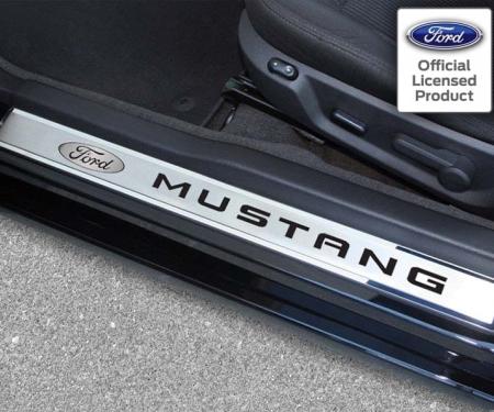 American Car Craft 2010-2014 Mustang - Outer Door Sills Ford Oval with 'MUSTANG Inlay 2Pc, Polished/Brushed Stainless Steel, Choose Color 271024