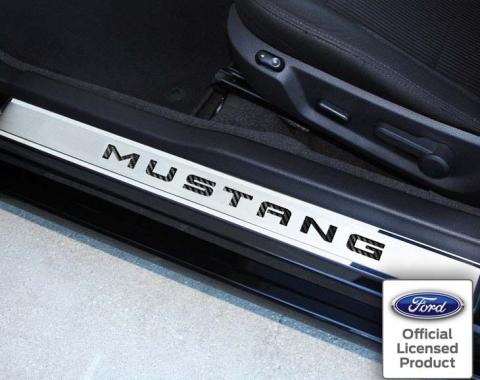 American Car Craft 2010-2014 Mustang - Outer Door Sills with Black Carbon Fiber 'MUSTANG' Inlay 2Pc, Polished/Brushed Stainless Steel 271029