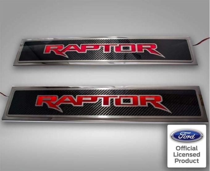American Car Craft 2017-2020 Ford Raptor - Illuminated "Raptor" Front Door Sills Carbon Fiber 2Pc, Choose LED Color 771053