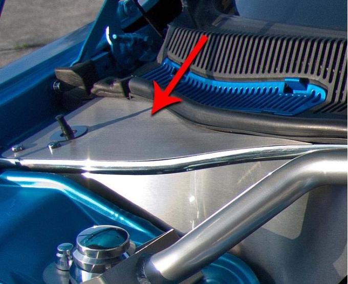 American Car Craft 2008-2014 Challenger 5.7L/6.1L SRT8 - Firewall Extensions with  Hood Pin Switch, Brushed Stainless 153051