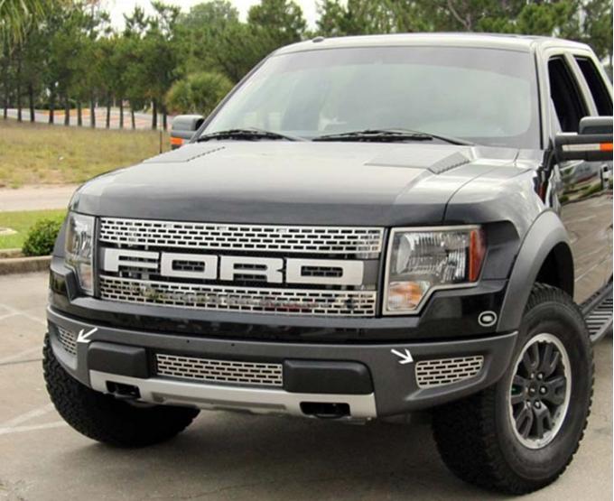American Car Craft 2010-2014 Ford Raptor - Lower Front Outer Grille 2Pc, Brushed or Polished Stainless Steel (Polished) 772016