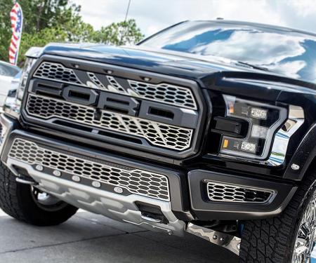 American Car Craft 2017-2018 Ford Raptor - Front Lower Bumper Leaf Grilles 2Pc, Premium Stainless Steel (Polished) 772079