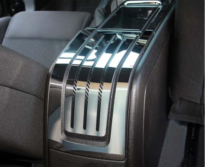 American Car Craft 2010-2014 Mustang - Rear Center Console Cover Slotted/Carbon Fiber, Polished Stainless Steel 271030