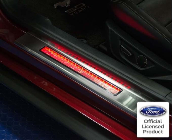 American Car Craft 2015-2020 Mustang - Illuminated Door Sills with Pony Emblem & MUSTANG Lettering 2Pc, Stainless Steel, Choose LED Color 271037