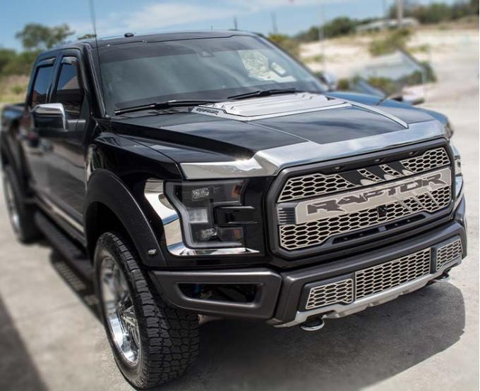 American Car Craft 2017-2018 Ford Raptor - Hood Accents 2Pc, Premium Stainless Steel (Brushed) 772076