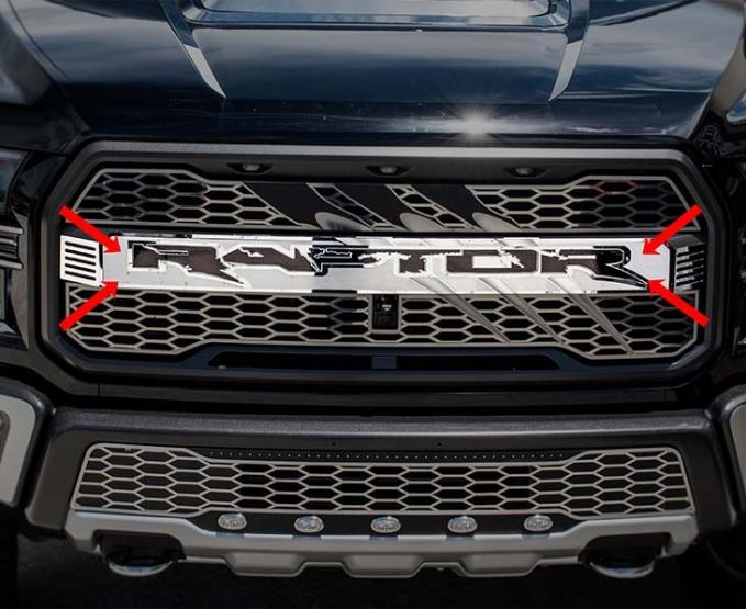 American Car Craft 2017-2018 Ford Raptor - Center Grille RAPTOR Logo with Claw Slash, Stainless Steel, Optional Lighting Kit (Plain (No LED Lighting)) 772073