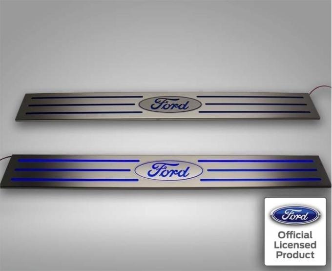American Car Craft 2010-2014 Ford Raptor/F150 - Door Sills Illuminated FORD Oval Style 2Pc, Polished Stainless, Choose LED Color 771038