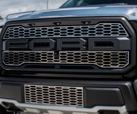 American Car Craft 2017-2018 Ford Raptor - Upper Grille Overlays, Premium Stainless Steel (Polished) 772054