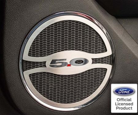 American Car Craft 2015-2020 Mustang GT - "5.0" Lower Door Speaker Trim 2Pc, Brushed Stainless Steel 271038