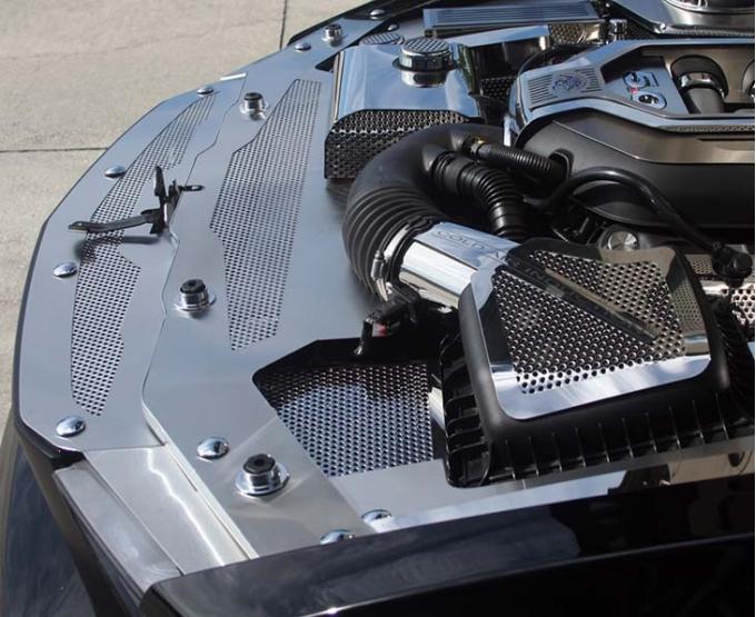 American Car Craft 2010-2012 Mustang GT - Front Header Plate Perforated, Brushed Stainless Steel 273020