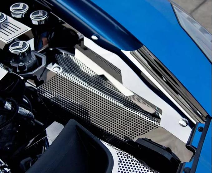 American Car Craft 2014-2019 Corvette Z06/Grand Sport/C7 Stingray - Inner Fender Covers 3Pc, Stainless Steel, Perforated Polished Finish 053041