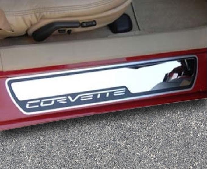 American Car Craft 2005-2007 C6 Corvette - Outer Stock Pad Door Sills Inserts 2Pc, Polished Stainless Steel 041011