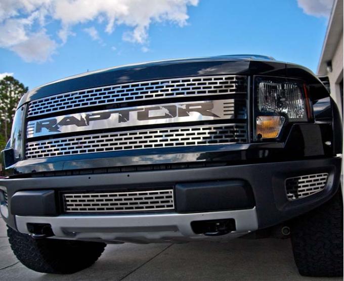 American Car Craft 2010-2014 Ford Raptor - Front Grille Polished with Black "RAPTOR" Insert, Stainless Steel 772022