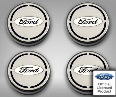 American Car Craft 2015-2017 Mustang - Ford Oval Engine Fluid Cap Cover Set 4Pc (Polished Stainless) 173007