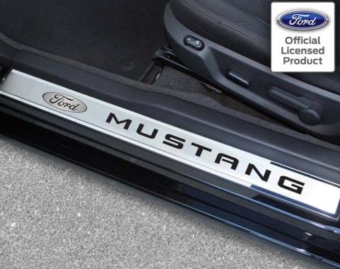 American Car Craft 2010-2014 Mustang - Outer Door Sills Ford Oval with 'MUSTANG Inlay 2Pc, Polished/Brushed Stainless Steel, Choose Color 271024