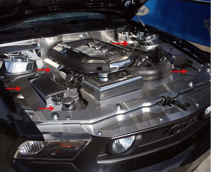 American Car Craft 2010-2012 Mustang GT- Fender Covers Brushed/Perforated 5Pc with Perf Caps, Stainless Steel 273021