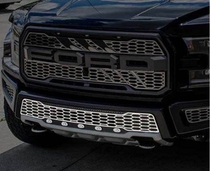 American Car Craft 2017-2018 Ford Raptor - Lower Grille Replacement with LEDs, Stainless Steel (Brushed) 772078