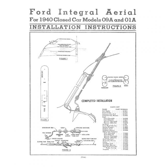 Dennis Carpenter Radio Antenna Assembly - Closed Car - Standard - 1940 Ford Car   01A-18813-A