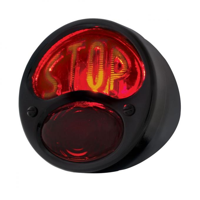 United Pacific STOP Lens With Black Housing Tail Light Assembly For 1928-31 Ford Model A - R/H A1040-12VSTP