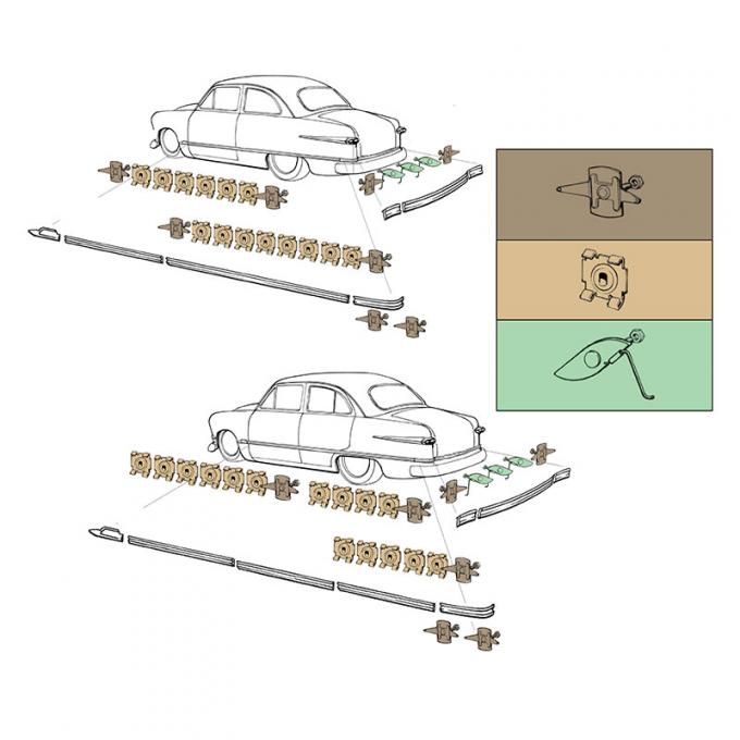 Dennis Carpenter Body Trim Clip Kit - All except Crestliner, Wagon & Sedan Delivery - 1951 Ford Car 1A-20000-A