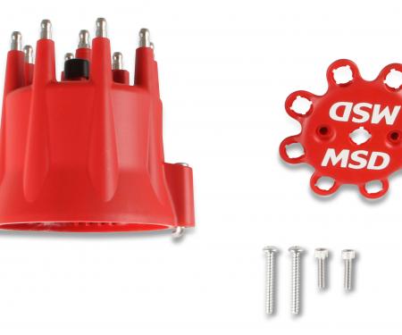 MSD Distributor Cap, V8, HEI Terminals, Red, Spark Plug Wire Retainer 8433