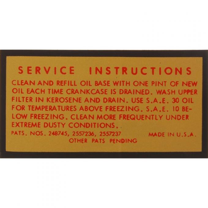 Dennis Carpenter Decal - Air Cleaner Oil Bath Service Instructions - 1955-56 Ford Car   DF-66
