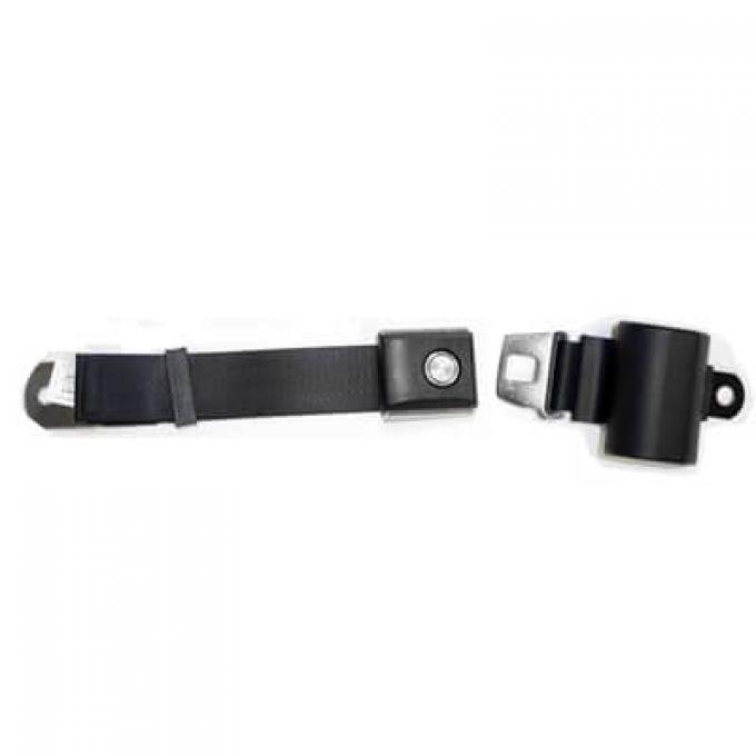 Scott Drake 1964-1973 Ford Mustang Black Retractable Seat Belt with Starburst Pushbutton Buckle SB-BK-65-PBSB