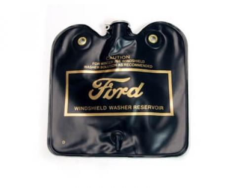 Scott Drake 1966-1967 Ford Mustang Windshield Washer Reservoir Bag, Flip Top, Gold Ford Logo C1AZ-17618-D