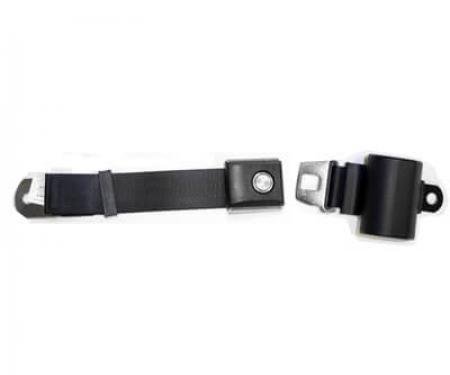 Scott Drake 1964-1973 Ford Mustang Black Retractable Seat Belt with Starburst Pushbutton Buckle SB-BK-65-PBSB